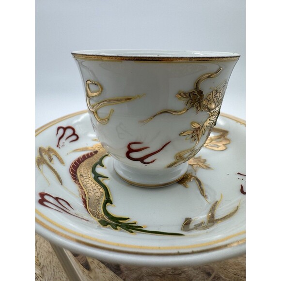 Sunray Kutani Teacup & Saucer Dragonware Moriage Dragon Gold Japan Handpainted - Picture 6 of 11